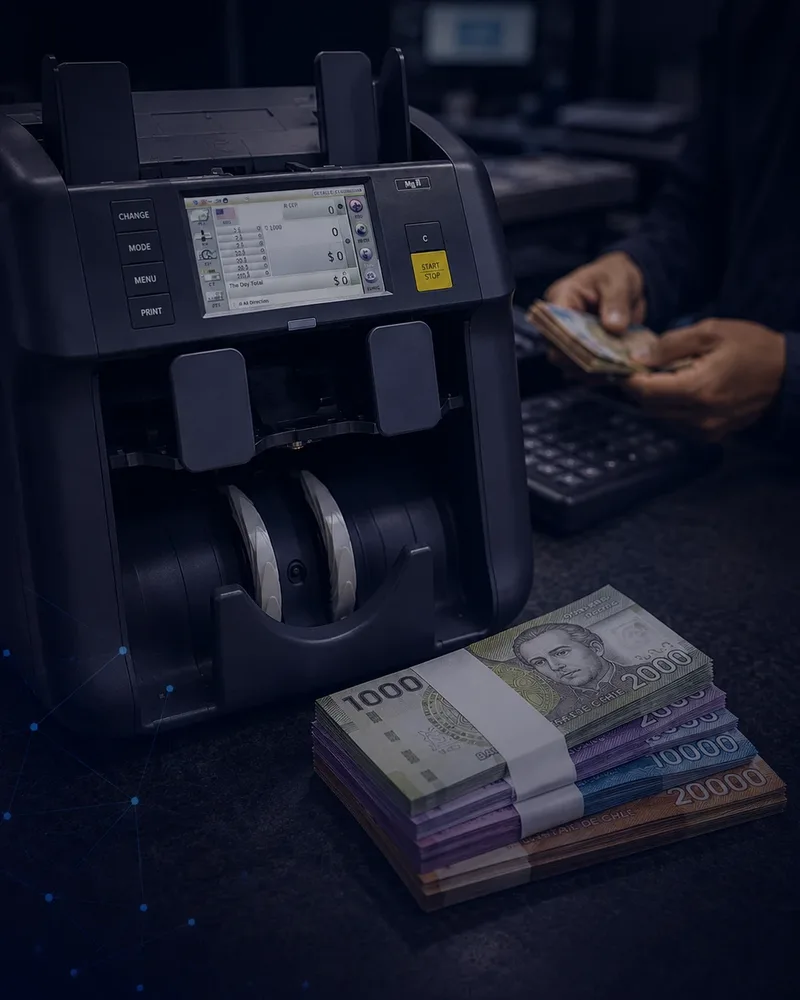 Robot manipulando billetes en un sistema automatizado de gestión del efectivo